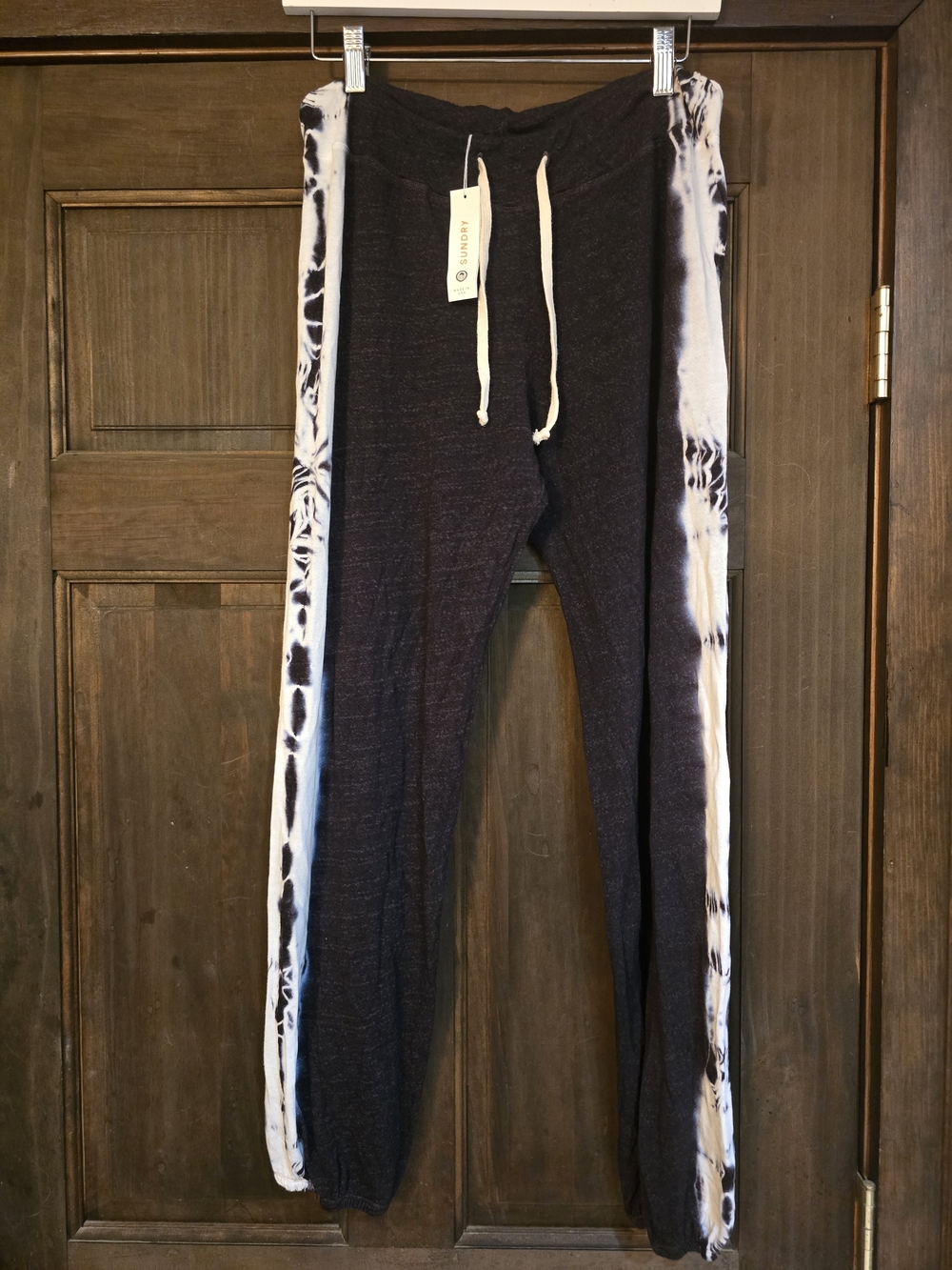 Sundry Black Joggers with White Tie-Dye Side Panels